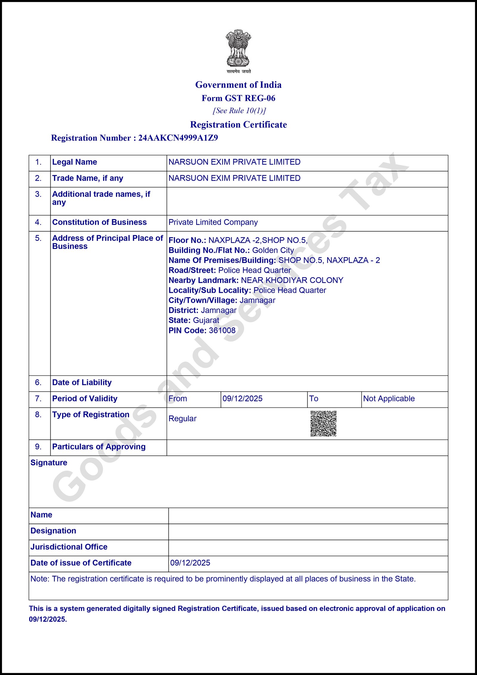 GST Registration Certificate